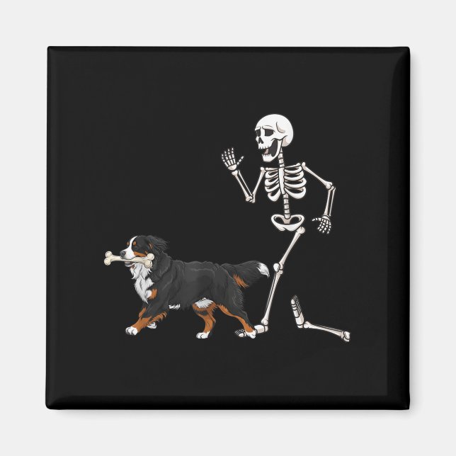Funny Halloween Bernese Mountain Dog And Skeleton  Magnet (Front)