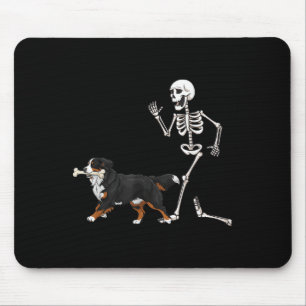 Funny Halloween Bernese Mountain Dog And Skeleton  Mouse Mat