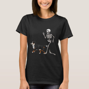 Funny Halloween Bernese Mountain Dog And Skeleton  T-Shirt