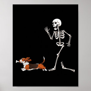 Funny Halloween Bet Hound And Skeleton Poster