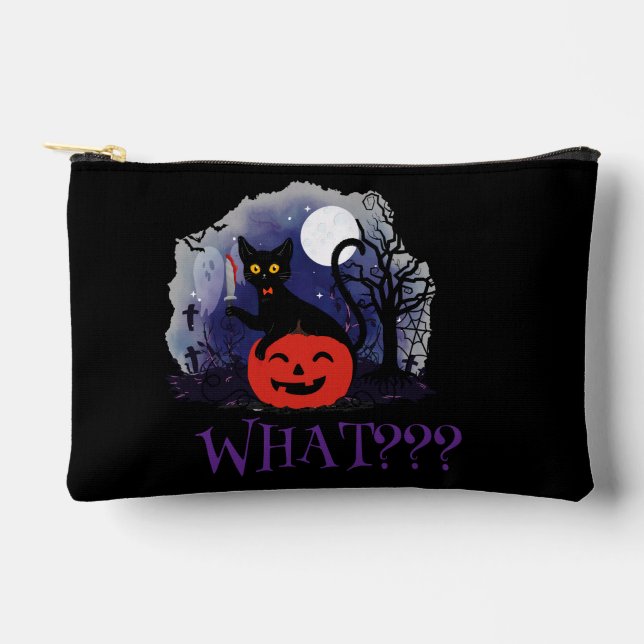 Funny Halloween Bewitched Black Cat What? Accessory Pouch (Front)