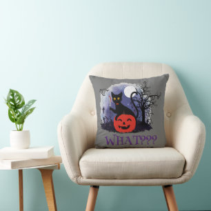 Funny Halloween Bewitched Black Cat What? Cushion