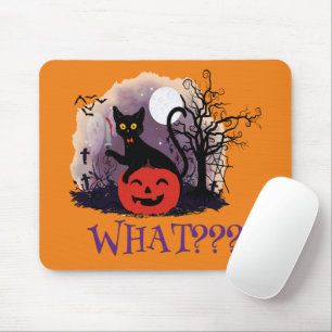 Funny Halloween Bewitched Black Cat What? Mouse Mat