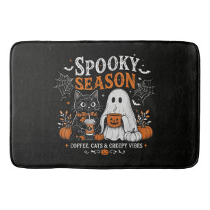 Funny Halloween Black Cat and Ghost Coffee Lover Bath Mat