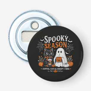 Funny Halloween Black Cat and Ghost Coffee Lover Bottle Opener