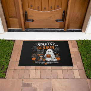 Funny Halloween Black Cat and Ghost Coffee Lover Doormat