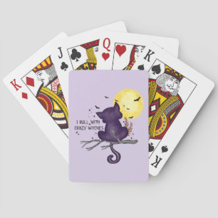 Funny Halloween Black Cat and Magical Moon Playing Cards