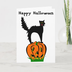 Funny Halloween Black Cat and Pumpkin Card