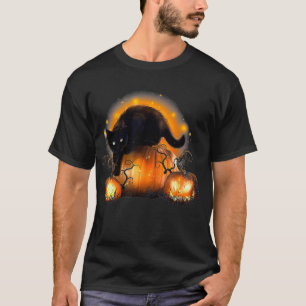 Funny Halloween Black Cat And Pumpkin JackOLantern T-Shirt