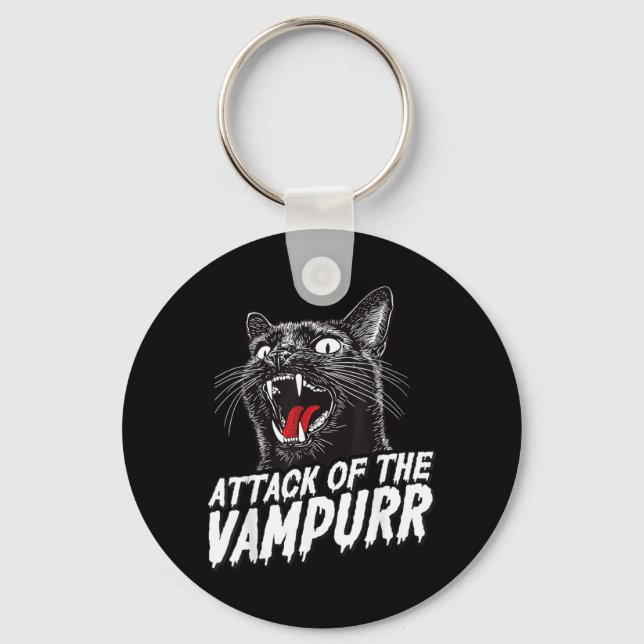 Funny Halloween Black Cat Cats Vampire Attack Of Key Ring (Front)