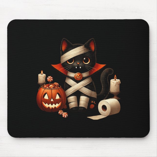 Funny Halloween Black Cat Dracula Costume Trick Or Mouse Mat (Front)