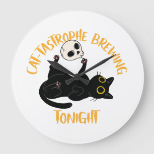 funny halloween black cat large clock