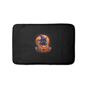 Funny Halloween Black Cat Pumpkin Costume Cat Love Bath Mat