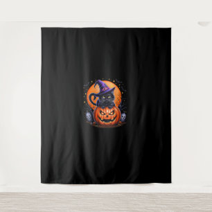 Funny Halloween Black Cat Pumpkin Costume Cat Love Tapestry