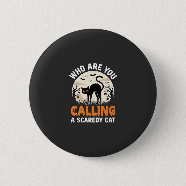 Funny Halloween Black Cat Scaredy Cat Vector Desig 6 Cm Round Badge (Front)