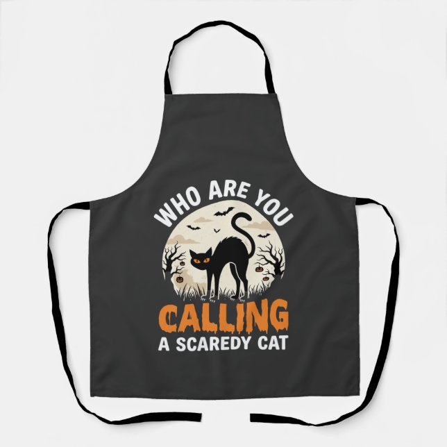 Funny Halloween Black Cat Scaredy Cat Vector Desig Apron (Front)