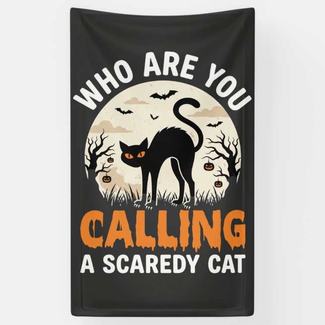 Funny Halloween Black Cat Scaredy Cat Vector Desig Banner (Vertical)