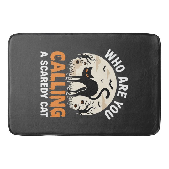 Funny Halloween Black Cat Scaredy Cat Vector Desig Bath Mat (Front)