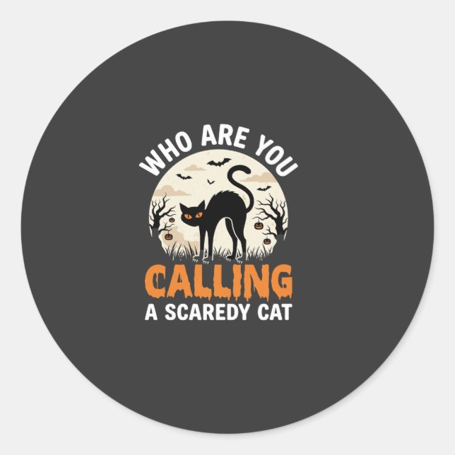Funny Halloween Black Cat Scaredy Cat Vector Desig Classic Round Sticker (Front)