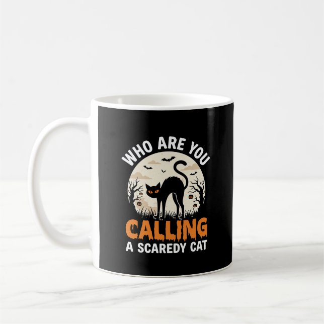 Funny Halloween Black Cat Scaredy Cat Vector Desig Coffee Mug (Left)