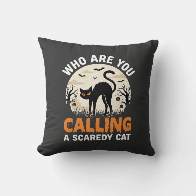 Funny Halloween Black Cat Scaredy Cat Vector Desig Cushion (Front)