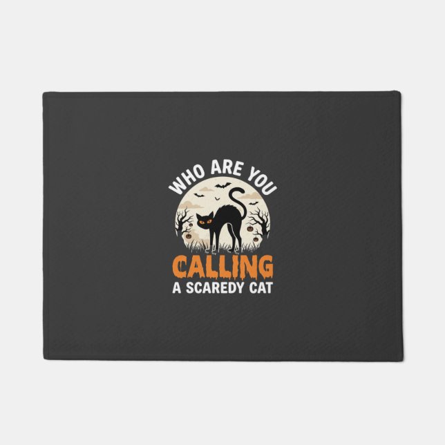 Funny Halloween Black Cat Scaredy Cat Vector Desig Doormat (Front)
