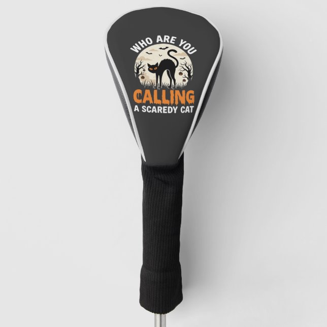 Funny Halloween Black Cat Scaredy Cat Vector Desig Golf Head Cover (Front)