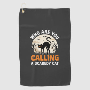 Funny Halloween Black Cat Scaredy Cat Vector Desig Golf Towel
