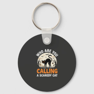 Funny Halloween Black Cat Scaredy Cat Vector Desig Key Ring