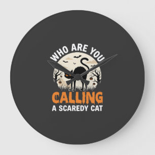 Funny Halloween Black Cat Scaredy Cat Vector Desig Large Clock