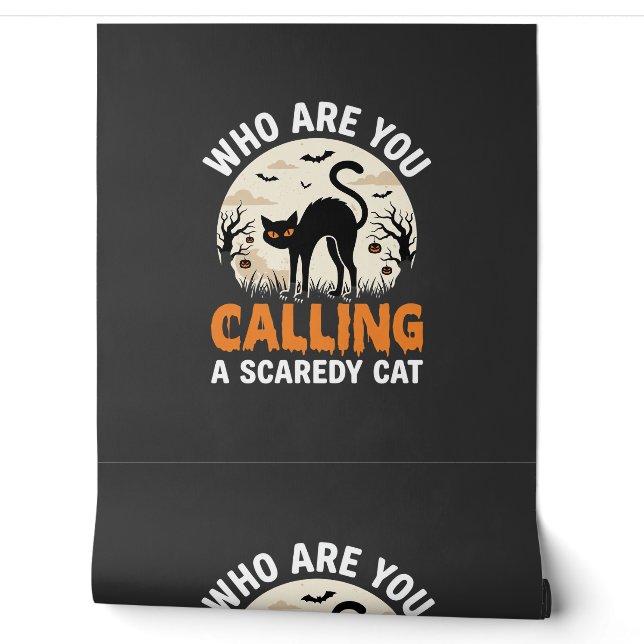 Funny Halloween Black Cat Scaredy Cat Vector Desig Wallpaper (Unrolling)