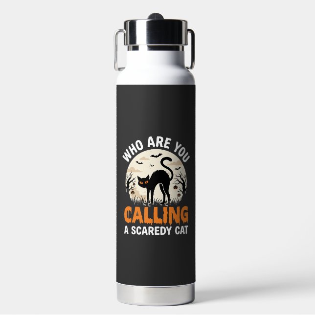 Funny Halloween Black Cat Scaredy Cat Vector Desig Water Bottle (Front)