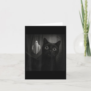 Funny Halloween Black Cat Selfie With Soky Ghost C Card