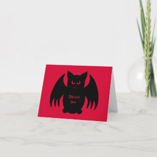 Funny Halloween black vampire bat on dark red Card