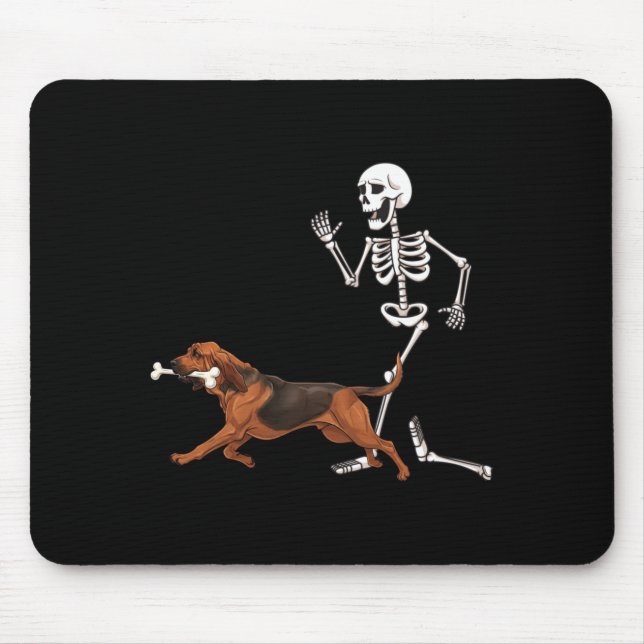 Funny Halloween Bloodhound and Skeleton Mouse Mat (Front)