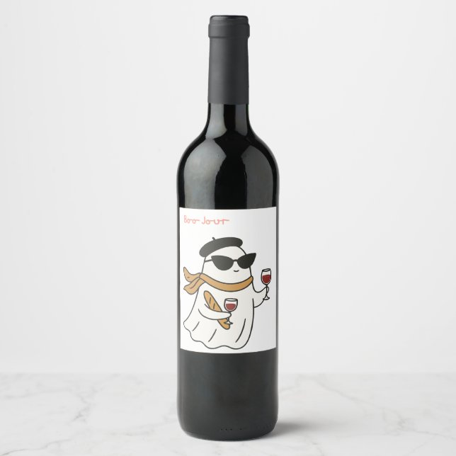 Funny Halloween Boo Jour Trick or Treat Wine Label (Front)