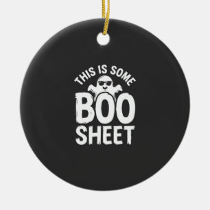 Funny Halloween Boo Sheet Ghost Design_1 Ceramic Tree Decoration