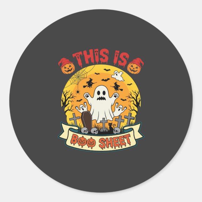 Funny Halloween Boo Sheet Ghost Graveyard Classic Round Sticker (Front)