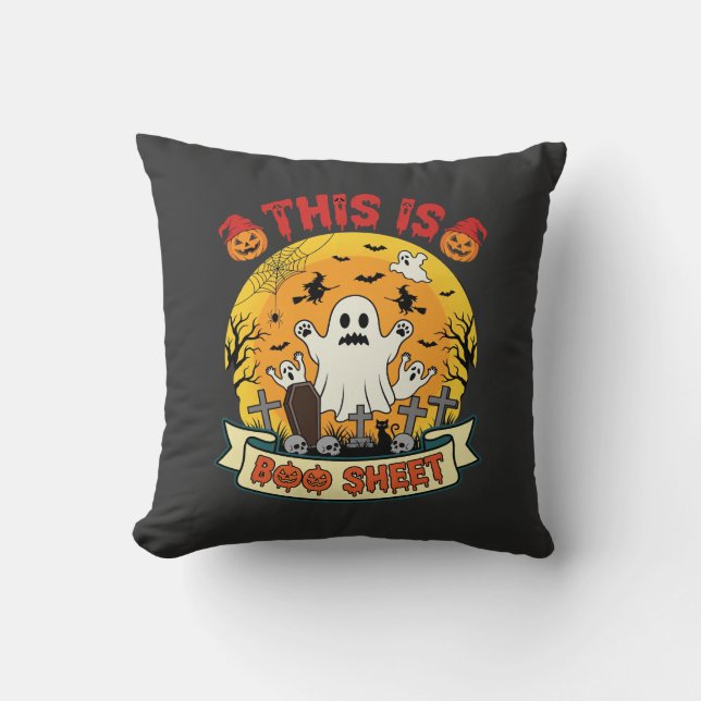Funny Halloween Boo Sheet Ghost Graveyard Cushion (Front)