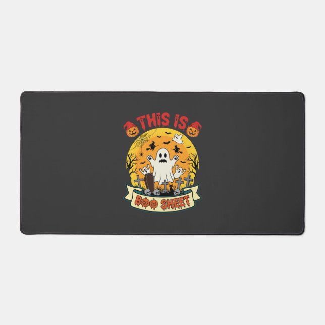 Funny Halloween Boo Sheet Ghost Graveyard Desk Mat (Front)