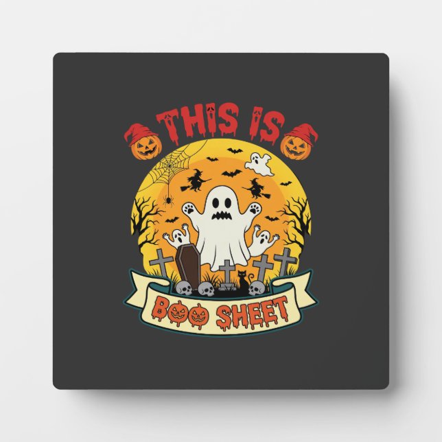 Funny Halloween Boo Sheet Ghost Graveyard Plaque (Front)