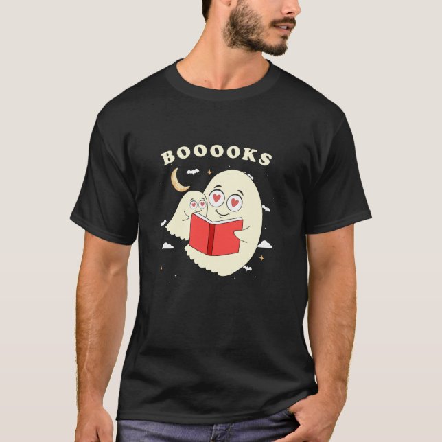 Funny Halloween Booooks Ghost Reading Library Book T-Shirt (Front)