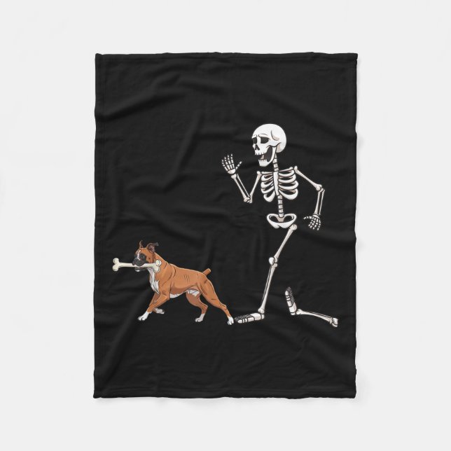 Funny Halloween Boxer And Skeleton  Fleece Blanket (Front)