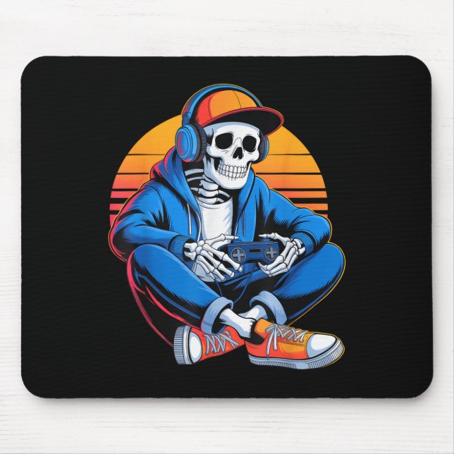 Funny Halloween Boys Men Kids Skeleton Video Gamin Mouse Mat (Front)