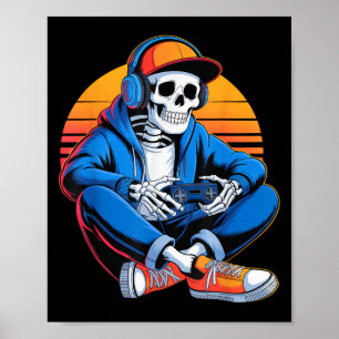 Funny Halloween Boys Men Kids Skeleton Video Gamin Poster