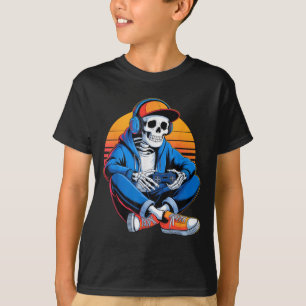 Funny Halloween Boys Men Kids Skeleton Video Gamin T-Shirt
