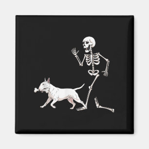 Funny Halloween Bull Terrier And Skeleton Magnet