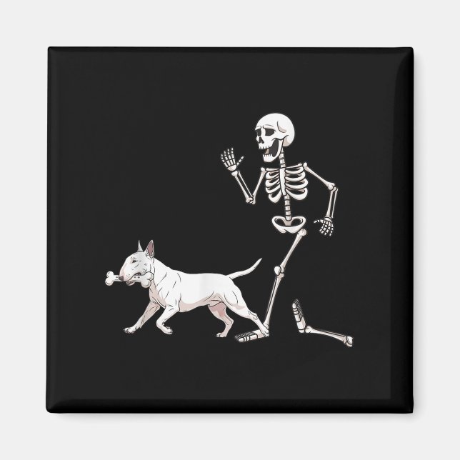 Funny Halloween Bull Terrier And Skeleton  Magnet (Front)
