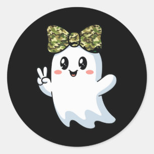 Funny Halloween Camouflage Camo Ghost Hello Huntin Classic Round Sticker