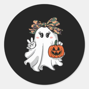 Funny Halloween Camouflage Camo Ghost Hello Huntin Classic Round Sticker